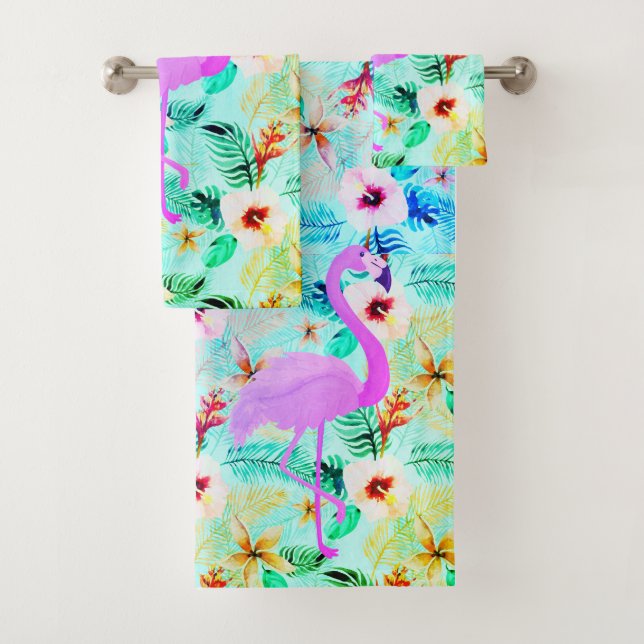 Tropical Floral Flamingo Badhandtuch Set (Insitu)