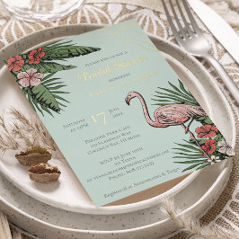 Tropical Floral Flamingo Brautparty Gold Folieneinladung