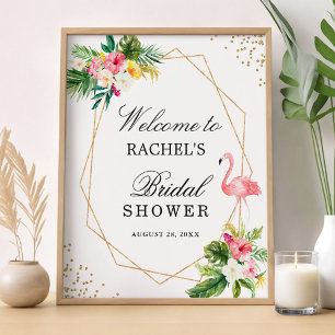 Tropical Floral Flamingo Gold Hochzeitsshower-Schi Poster