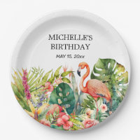 Tropical Floral Flamingo Happy Birthday Name