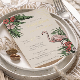 Tropical Floral Flamingo Ivory Brautparty Gold Folieneinladung