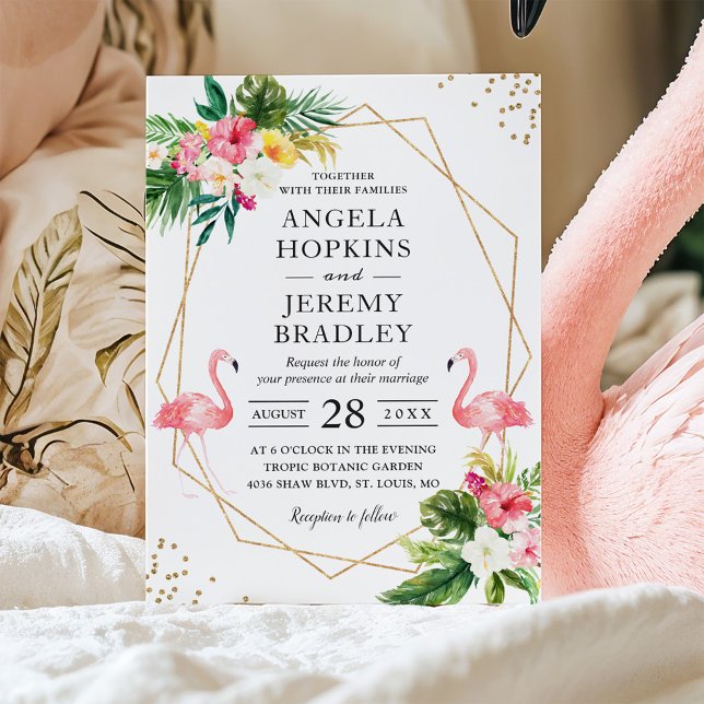 Tropical Floral Flamingo Summer Luau Wedding Einladung (Von Creator hochgeladen)
