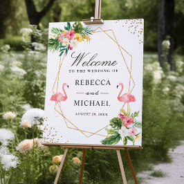 Tropical floral Flamingos Wedding Willkommenszeich Poster