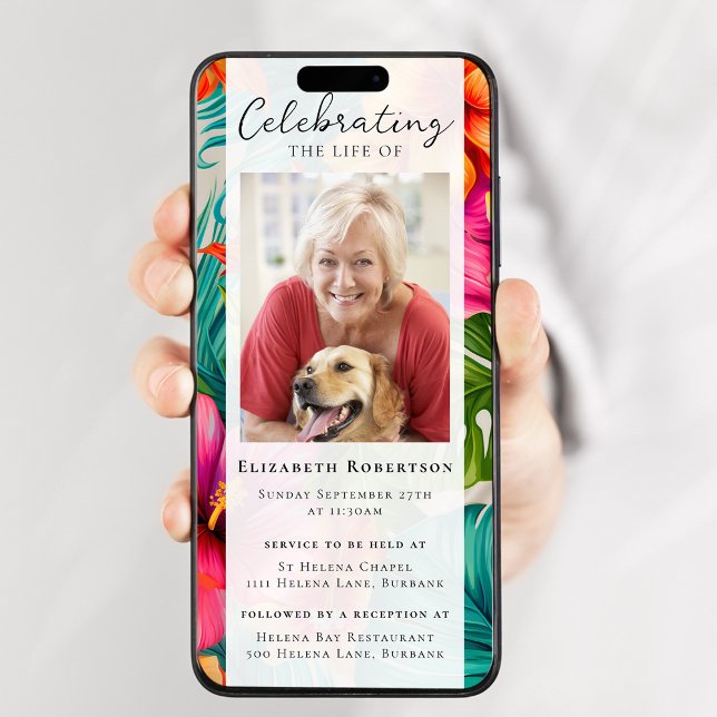 Tropical Floral Foto Beerdigung Digitaler Auftakt Einladung (Von Creator hochgeladen)