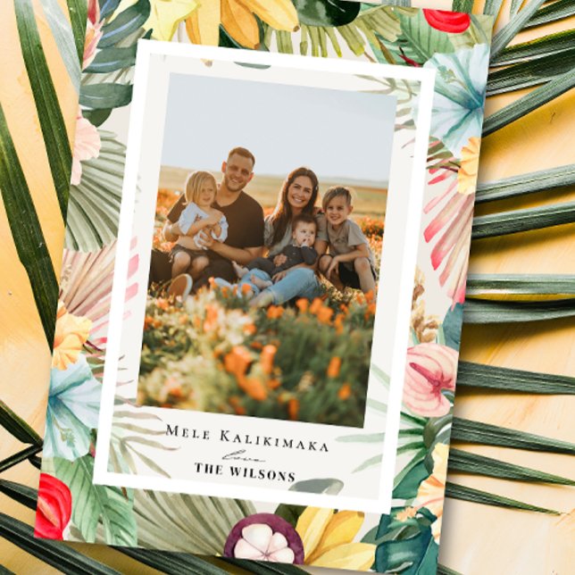 Tropical Floral & Fruits Holiday Photo Card Einladung (Von Creator hochgeladen)