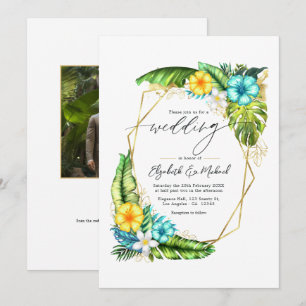 Tropical Floral Geometric Wedding Foto & QR Code Einladung