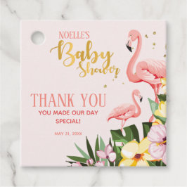 Tropical Floral Gold Flamingo Pink Baby Dusche Geschenkanhänger