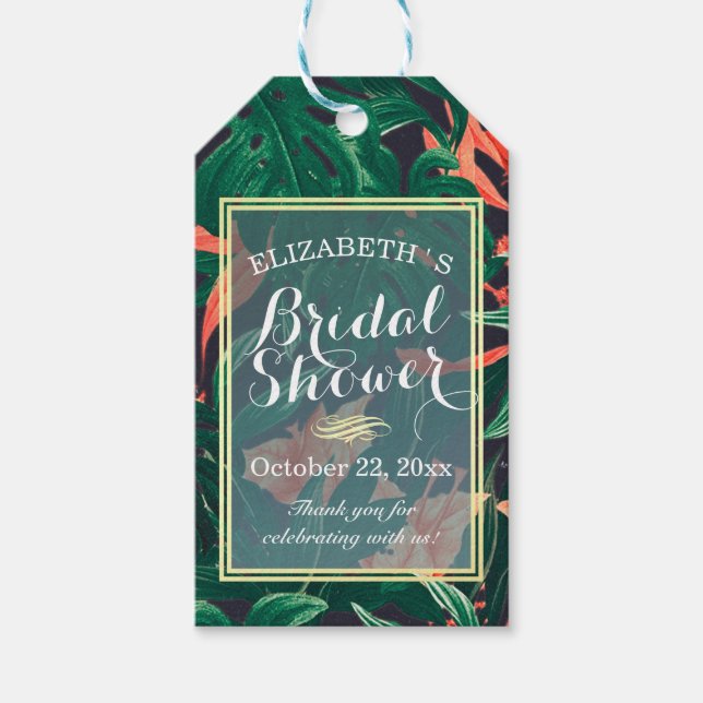 Tropical Floral Gold Frame Brautparty Vielen Dank Geschenkanhänger (Vorderseite)