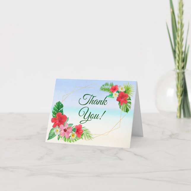 Tropical Floral Gold Hochzeit Vielen Dank Dankeskarte (Vorderseite)
