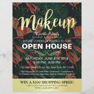 Tropical Floral Gold Schrift Salon Open House Flye Flyer