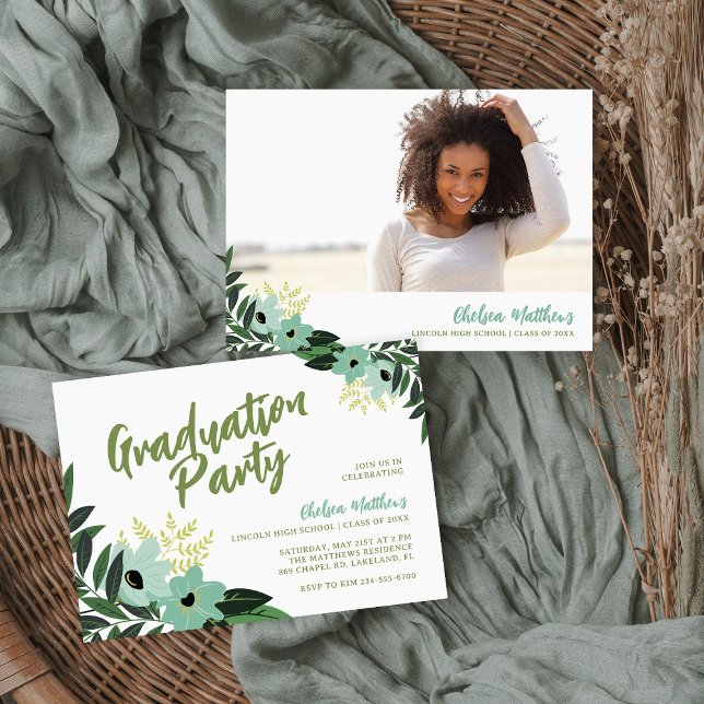 Tropical Floral Graduation Photo Invitation (Créateur téléchargé)