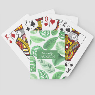 Tropical Floral Green Blätter Greenerity Monogram Spielkarten