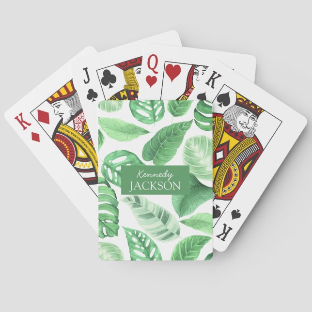 Tropical Floral Green Blätter Greenerity Monogram Spielkarten (Rückseite)