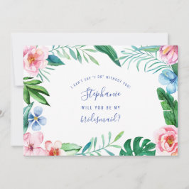 Tropical Floral Hawaii Peony Pink Green Bridesmaid Einladung
