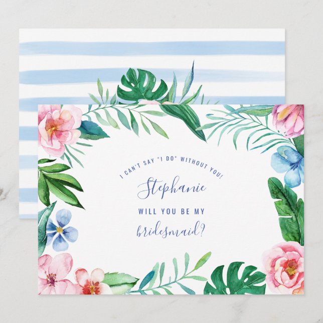 Tropical Floral Hawaii Peony Pink Green Bridesmaid Einladung (Vorne/Hinten)