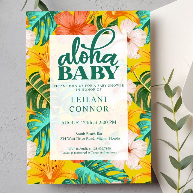 Tropical Floral Hawaiian Aloha Baby Dusche Einladung (Von Creator hochgeladen)