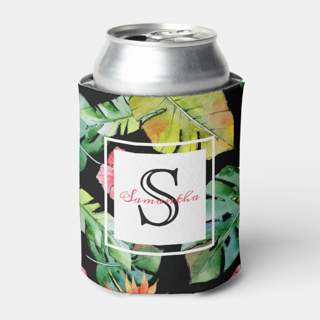Tropical Floral Hawaiian Luau Monogram Dosenkühler (Kanne Vorderseite)