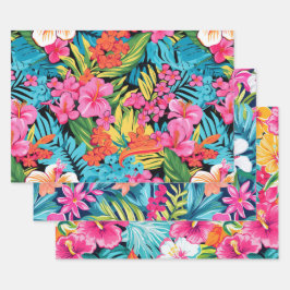 Tropical Floral Hibiscus Plumeria Pattern Design Geschenkpapier Set
