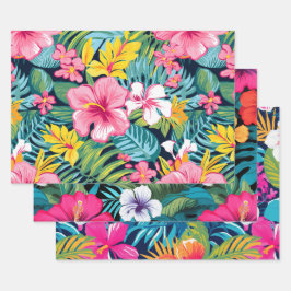 Tropical Floral Hibiscus Plumeria Pattern Design Geschenkpapier Set