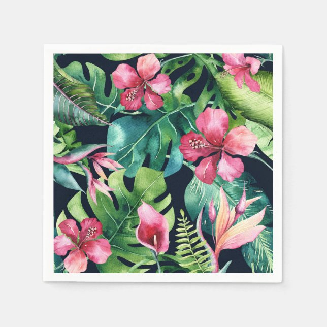 Tropical Floral Hibiskus & Palm Blätter Hawaiian Serviette (Vorderseite)
