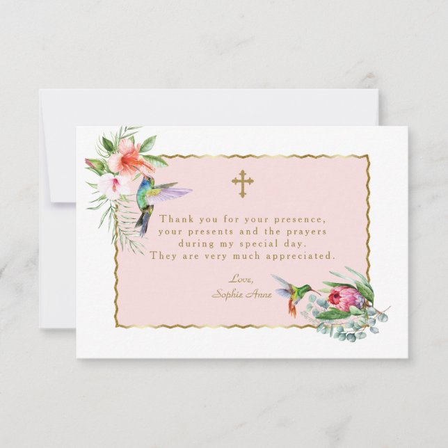 Tropical Floral Hummingbirds Gold-Bestätigung Dankeskarte (Vorderseite)