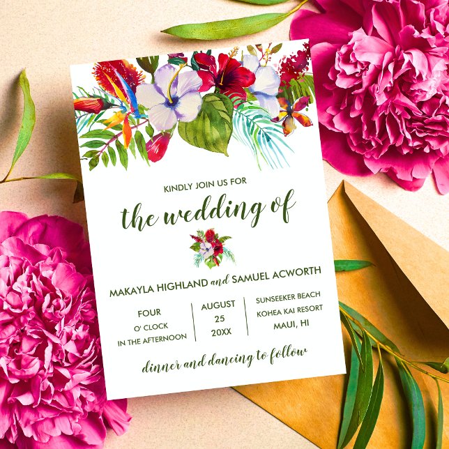 Tropical Floral Island Hibiskus Green Wedding Einladung (Von Creator hochgeladen)