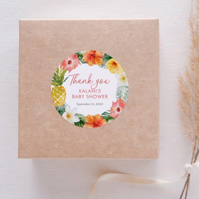 Tropical Floral Luau Babydusche Runder Aufkleber (Von Creator hochgeladen)