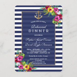 Tropical Floral Luau Marine Stripes PROBE DINNER Einladung