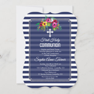 Tropical Floral Luau Navy Erste Heilige Kommune Einladung