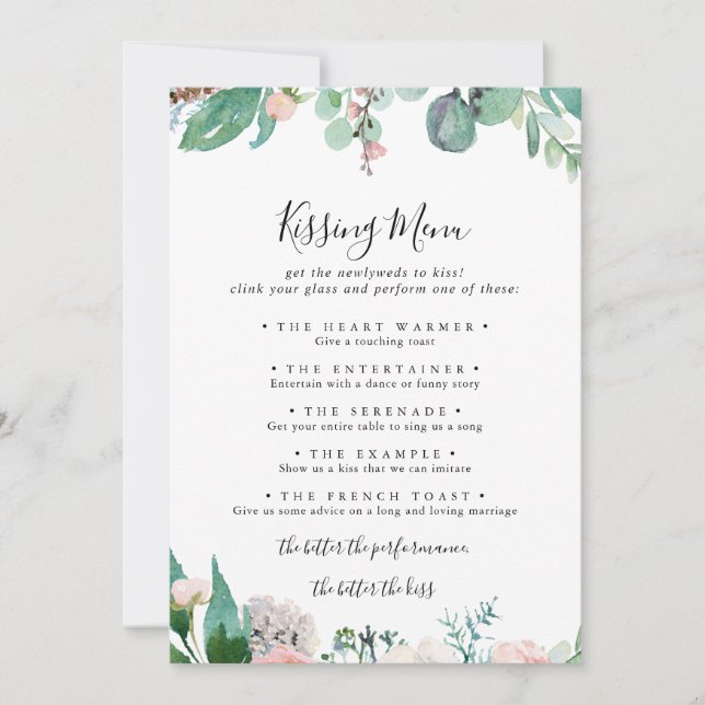 Tropical Floral Mariage Kissing Menu Carte de jeu (Devant)