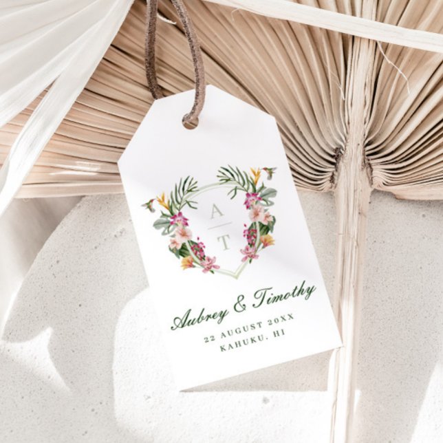 Tropical Floral Monogram Wedding Geschenkanhänger (Von Creator hochgeladen)