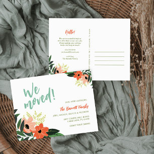Tropical Floral New Address Postcard   Korallen Ankündigungspostkarte