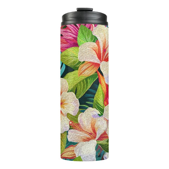 Tropical Floral Oil Painting Style Thermosbecher (Vorderseite)