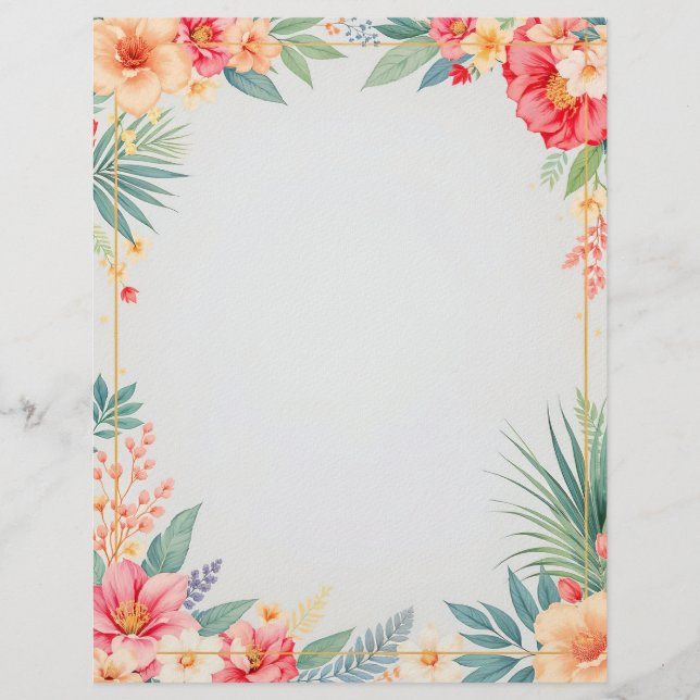 Tropical Floral on Blue Stationery Paper Briefbogen (Vorderseite)