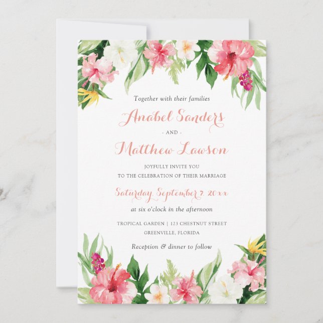 Tropical floral Orchids Palm Blätter Hochzeit Einladung (Vorderseite)