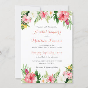 Tropical floral Orchids Palm Blätter Hochzeit Einladung