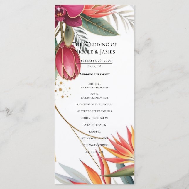 Tropical Floral Paradise Botanical Wedding Program Menükarte (Vorderseite)