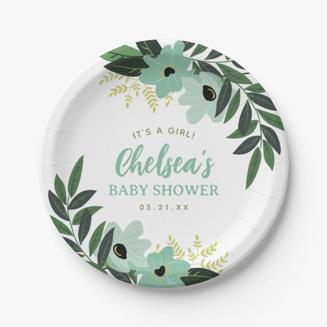 Tropical Floral Personalisiert Baby Dusche Pappteller (Vorderseite)