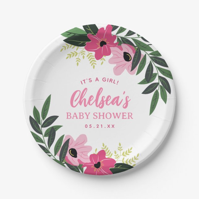Tropical Floral Personalisiert Baby Dusche Pappteller (Vorderseite)
