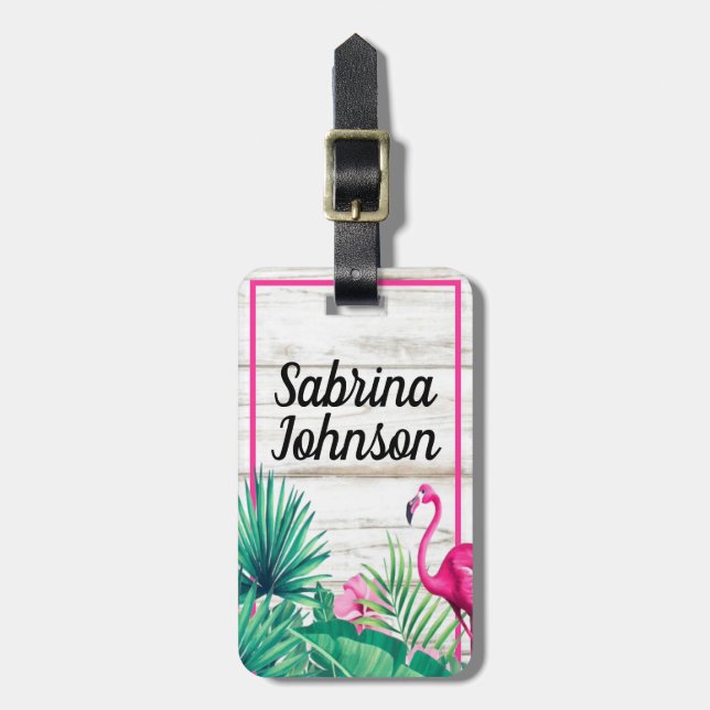 Tropical Floral Pink Flamingo Klassisches Extravag Gepäckanhänger (Vorderseite vertikal)