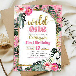 Tropical Floral Pink Wild Ein erster Geburtstag Einladung