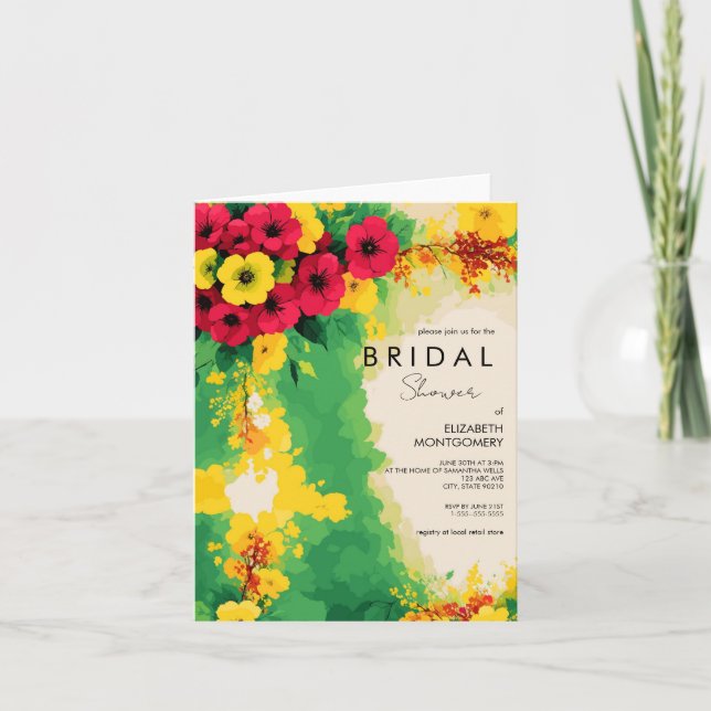 Tropical Floral Reggae Brautparty Einladung (Vorderseite)