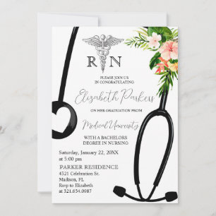 Tropical Floral RN Nursing School Graduation Party Einladung