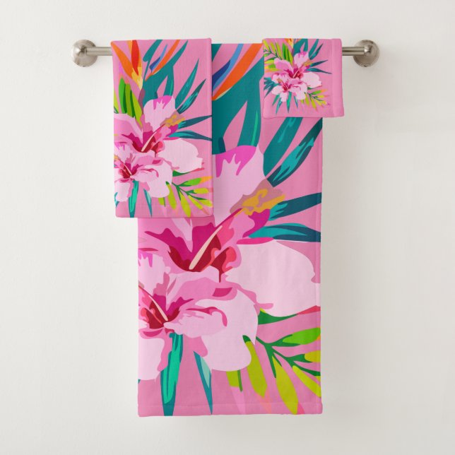 Tropical Floral rose Turquoise vert (En situation)