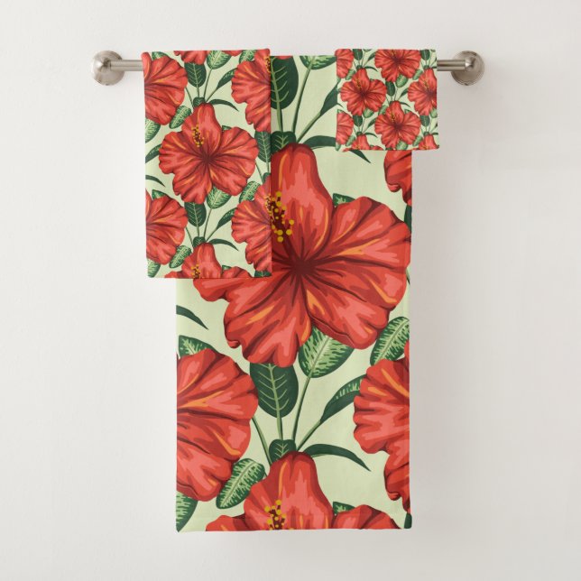 Tropical floral seamless pattern red flowers badhandtuch set (Insitu)