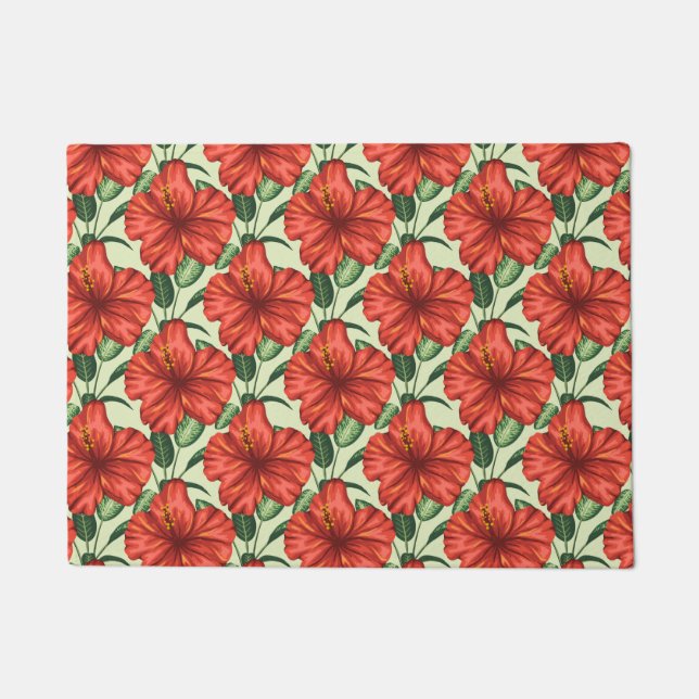 Tropical floral seamless pattern red flowers fußmatte (Vorderseite)