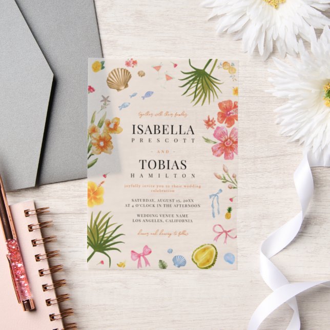 Tropical Floral & Shell Coastal Vellum Wedding (Hochzeit)