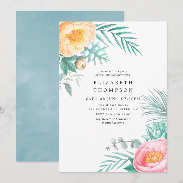 Tropical Floral Summer Brautparty Einladung (Vorne/Hinten)