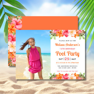 Tropical Floral Swimming Pool Party Birthday Einladung