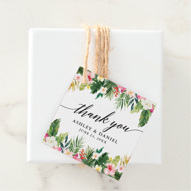 Tropical Floral Wedding Calligraphy Vielen Dank Geschenkanhänger (Beispiel)